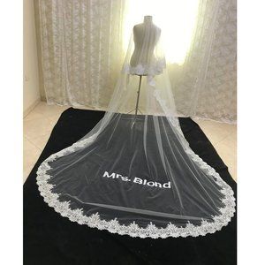 Embroidered name on  bridal veil, Personalized veils ivory color 120 inches